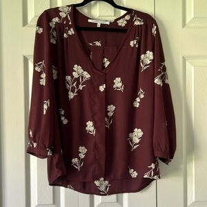 Purple 3/4 Sleeve Sheer Floral Blouse